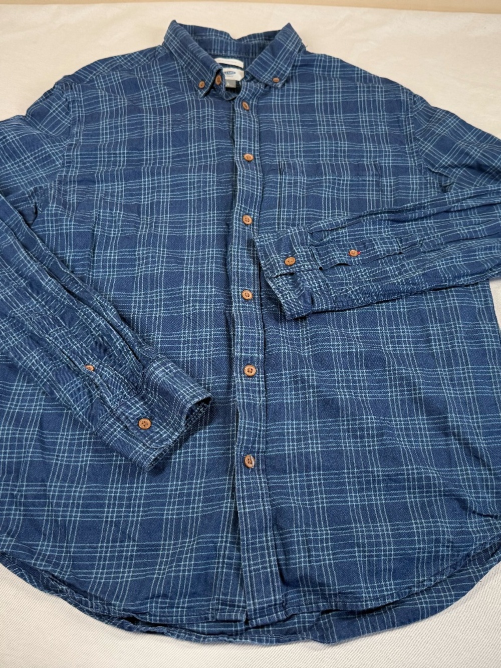 Old Navy Men's Slim Fit Button Up Long Sleeve Shirt Size Large - Blue Plaid